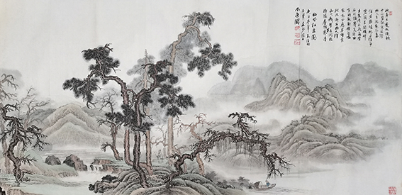 高健林作品18《幽谷松泉图》  尺寸：138X68cm  庚子冬月